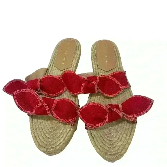 Loeffler Randall Women’s Red Jute Espadrille Sandals Two Bow Strap Size 41 - Picture 10 of 12